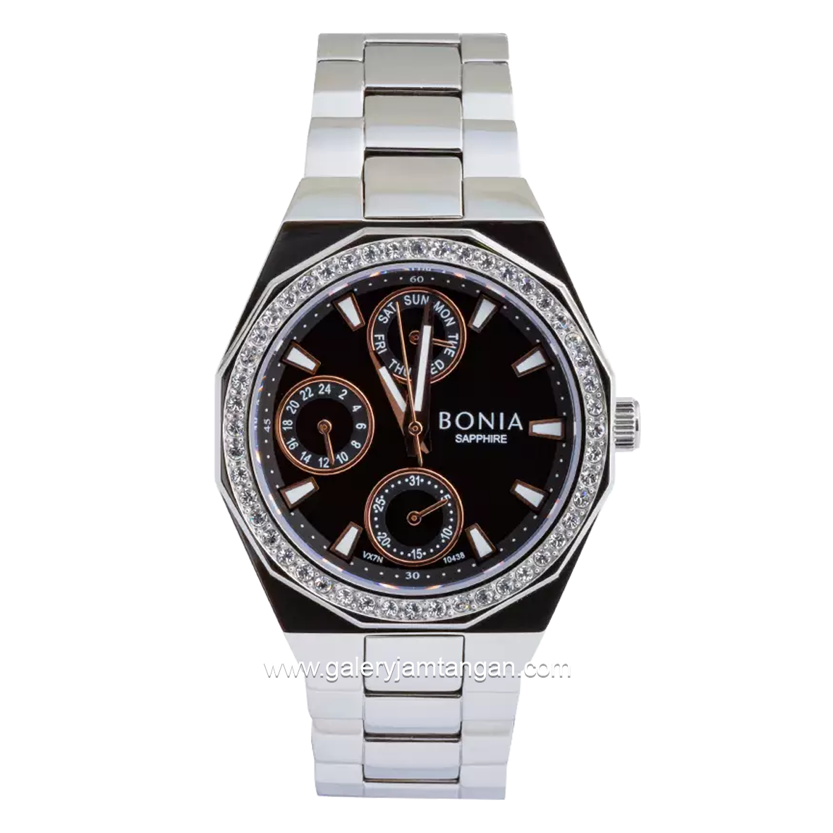 BONIA BNB10438-2332S Silver Dial Black Sapphire Crystal Stainless Steel