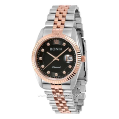 BONIA BNB10552-1633 Silver Rosegold Dial Black Stainless Steel