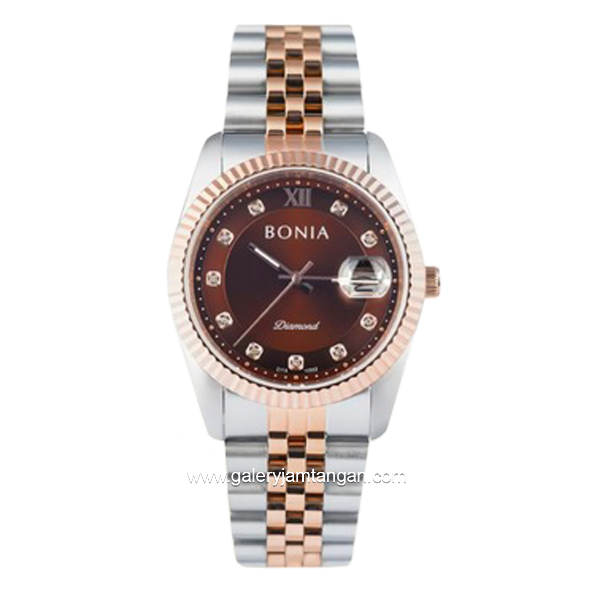 BONIA BNB10552-1643 Combination Silver Rosegold Dial Brown Stainless Steel
