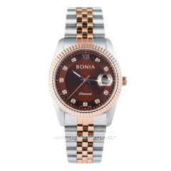 BONIA BNB10552-1643 Combination Silver Rosegold Dial Brown Stainless Steel