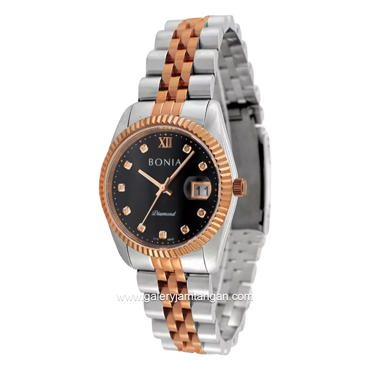 BONIA BNB10552-3633 Silver Rosegold Dial Black Stainless Steel