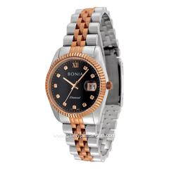 BONIA BNB10552-3633 Silver Rosegold Dial Black Stainless Steel