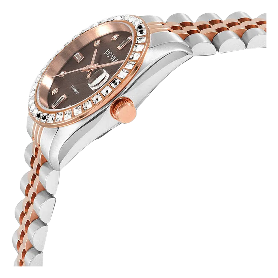 BONIA BNB10553-3647S Silver Rosegold Dial Brown Stainless Steel
