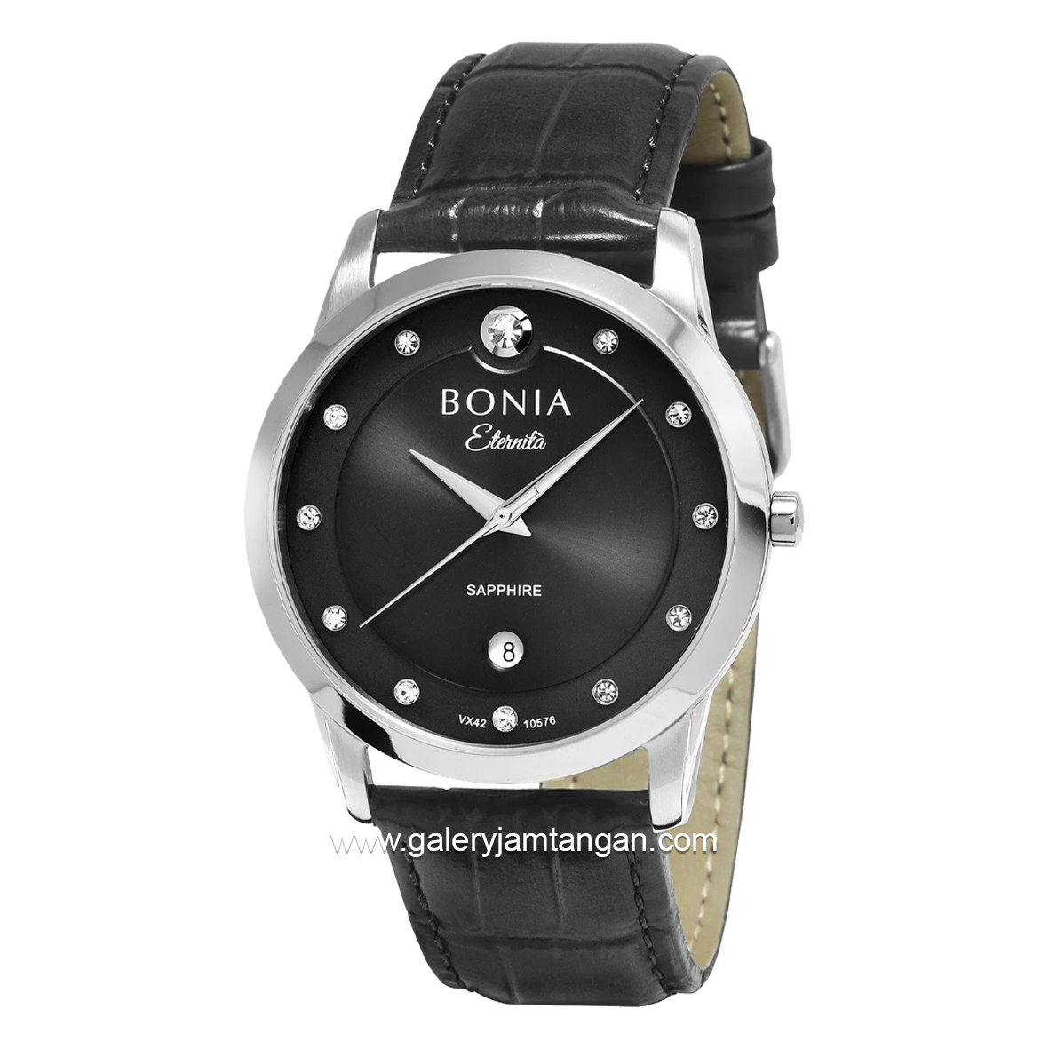 BONIA BNB10576-1337 Black Silver Leather Strap