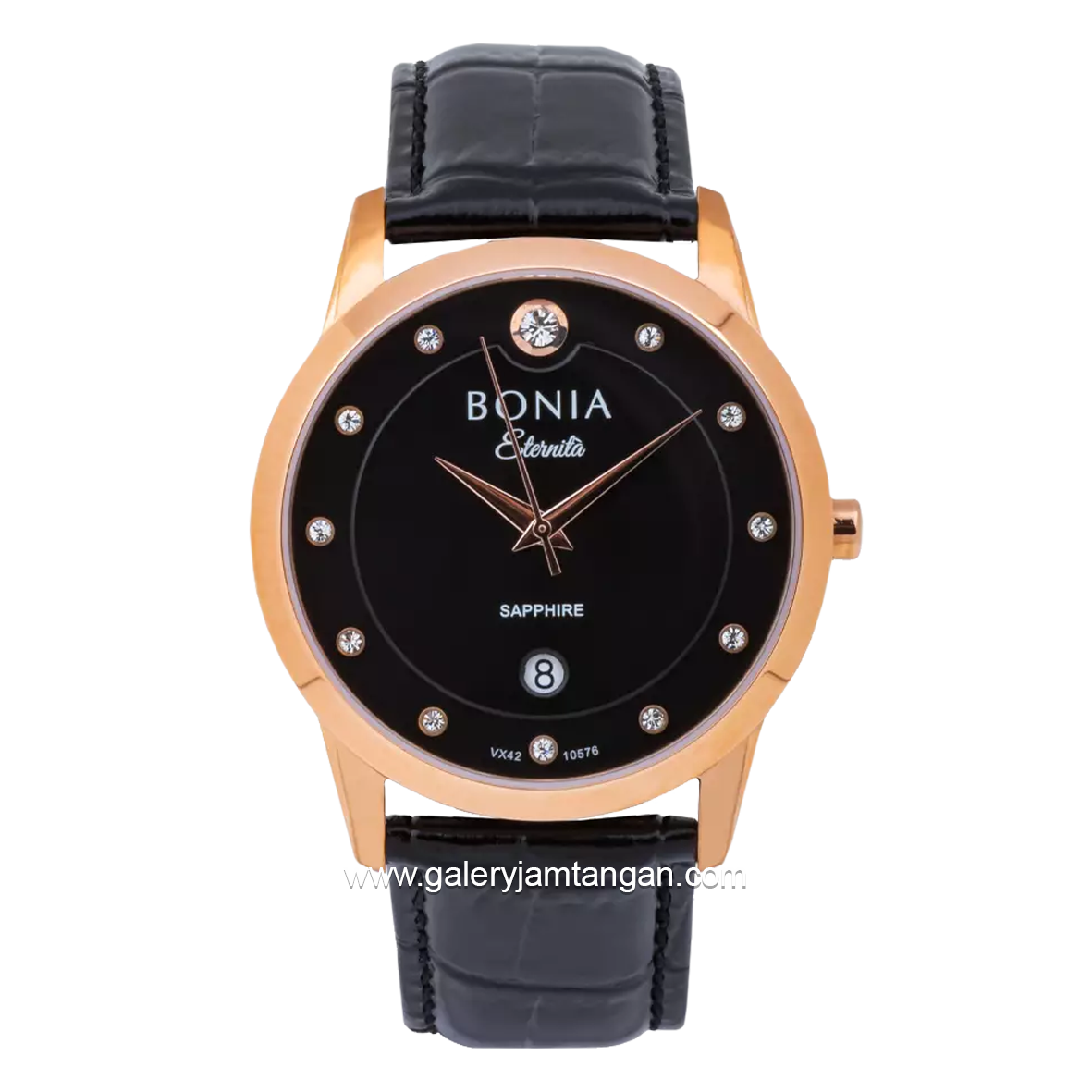 BONIA BNB10576-1537 Black Rosegold Leather Strap