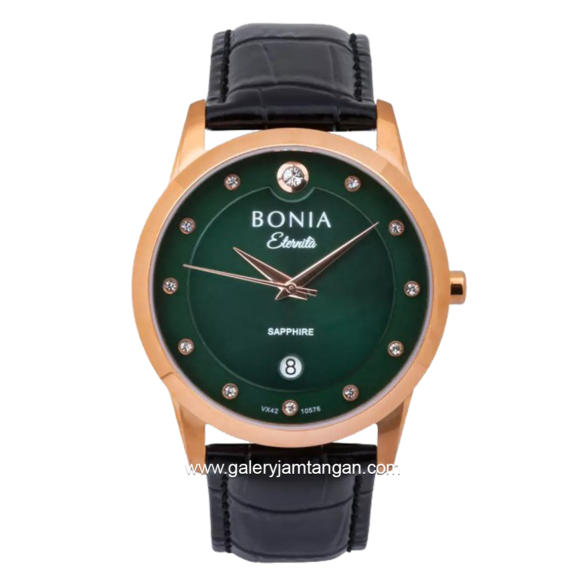 BONIA BNB10576-1599 Black Rosegold For Man Dial Green Leather Strap
