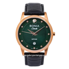 BONIA BNB10576-1599 Black Rosegold For Man Dial Green Leather Strap