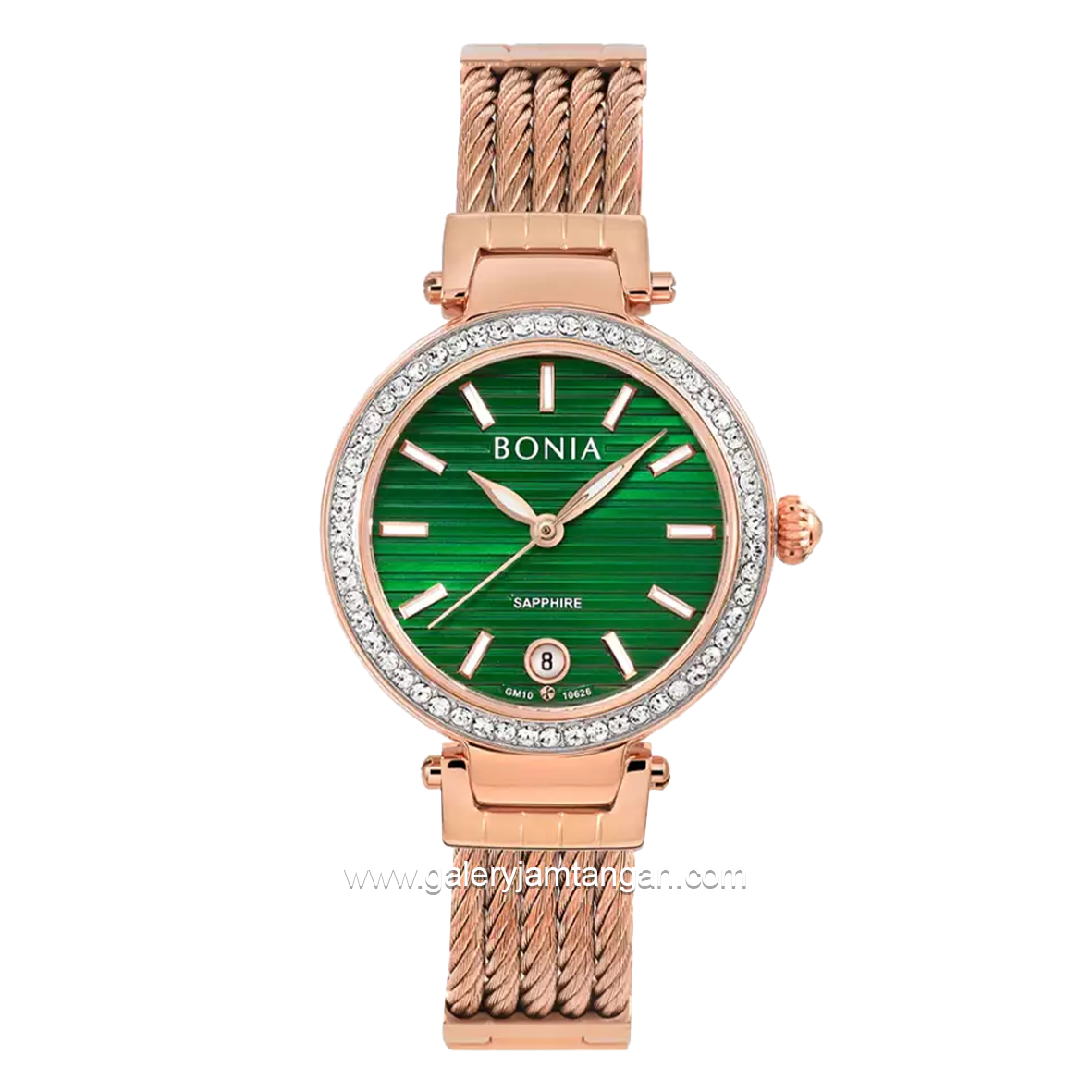 BONIA BNB10626-2592S Rosegold Dial Green Sapphire Chrystal Stainless Steel