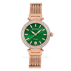 BONIA BNB10626-2592S Rosegold Dial Green Sapphire Chrystal Stainless Steel