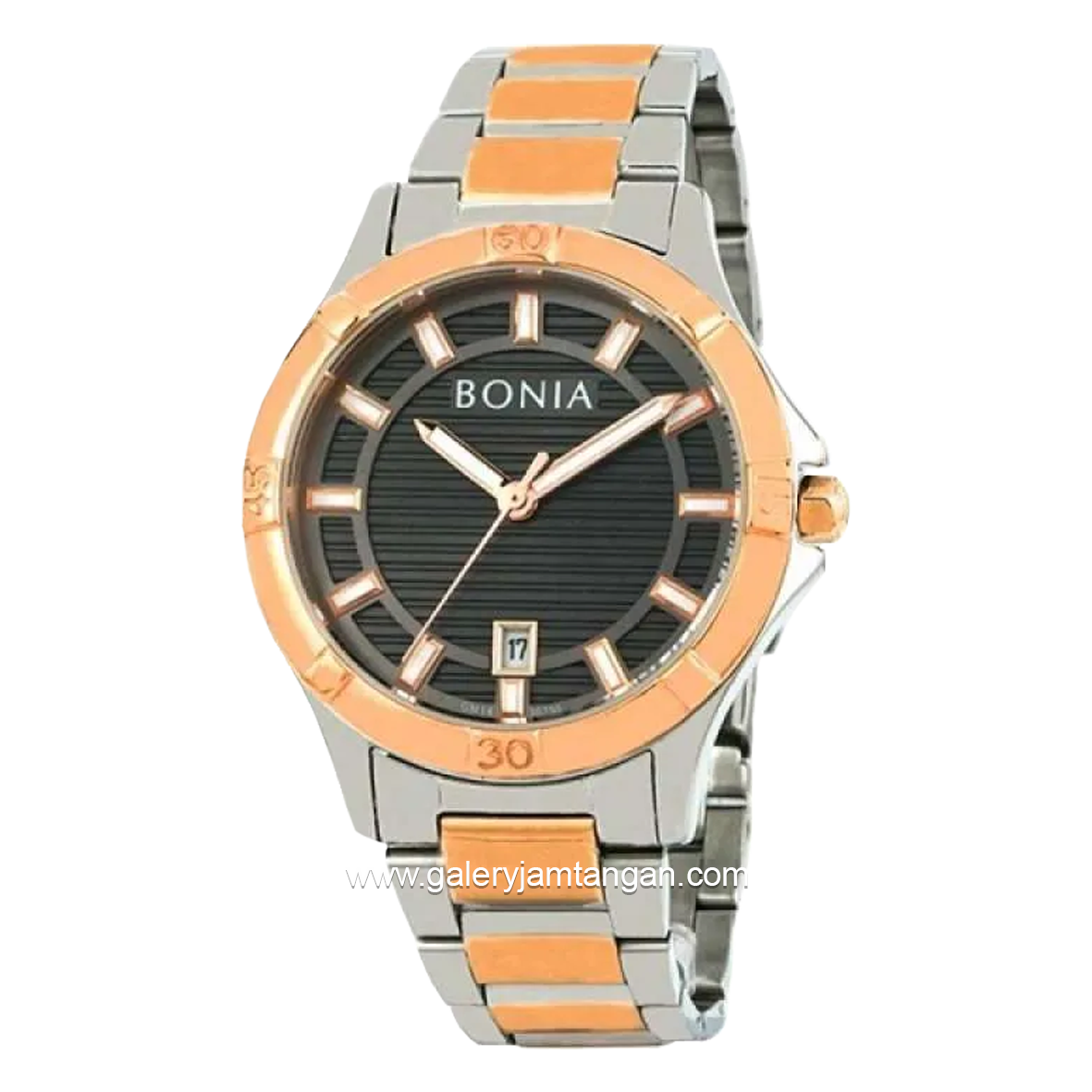 BONIA BNB10750-1632 Silver Rosegold Dial Black Stainless Steel