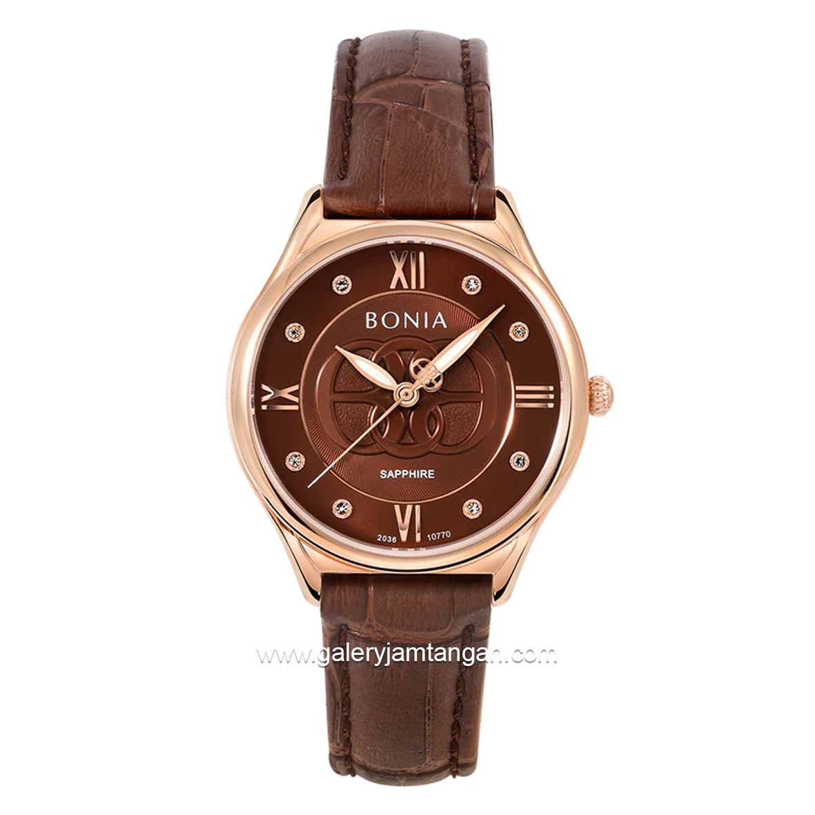 BONIA BNB10770-2543 Brown Rosegold Sapphire Crystal Leather Strap