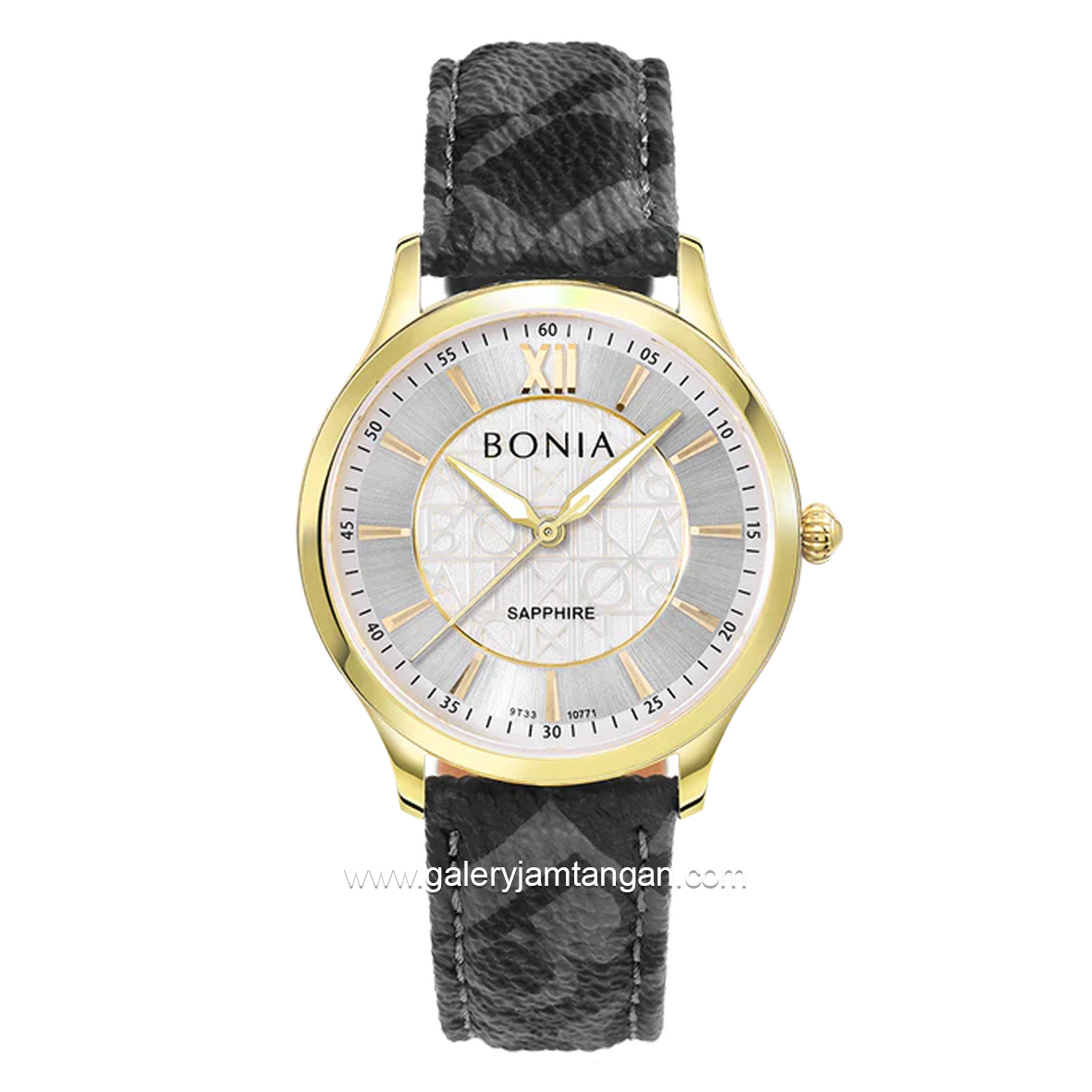 BONIA BNB10771-1213 Black Gold Sappire Crystal Leather Strap