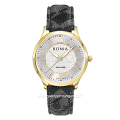 BONIA BNB10771-1213 Black Gold Sappire Crystal Leather Strap
