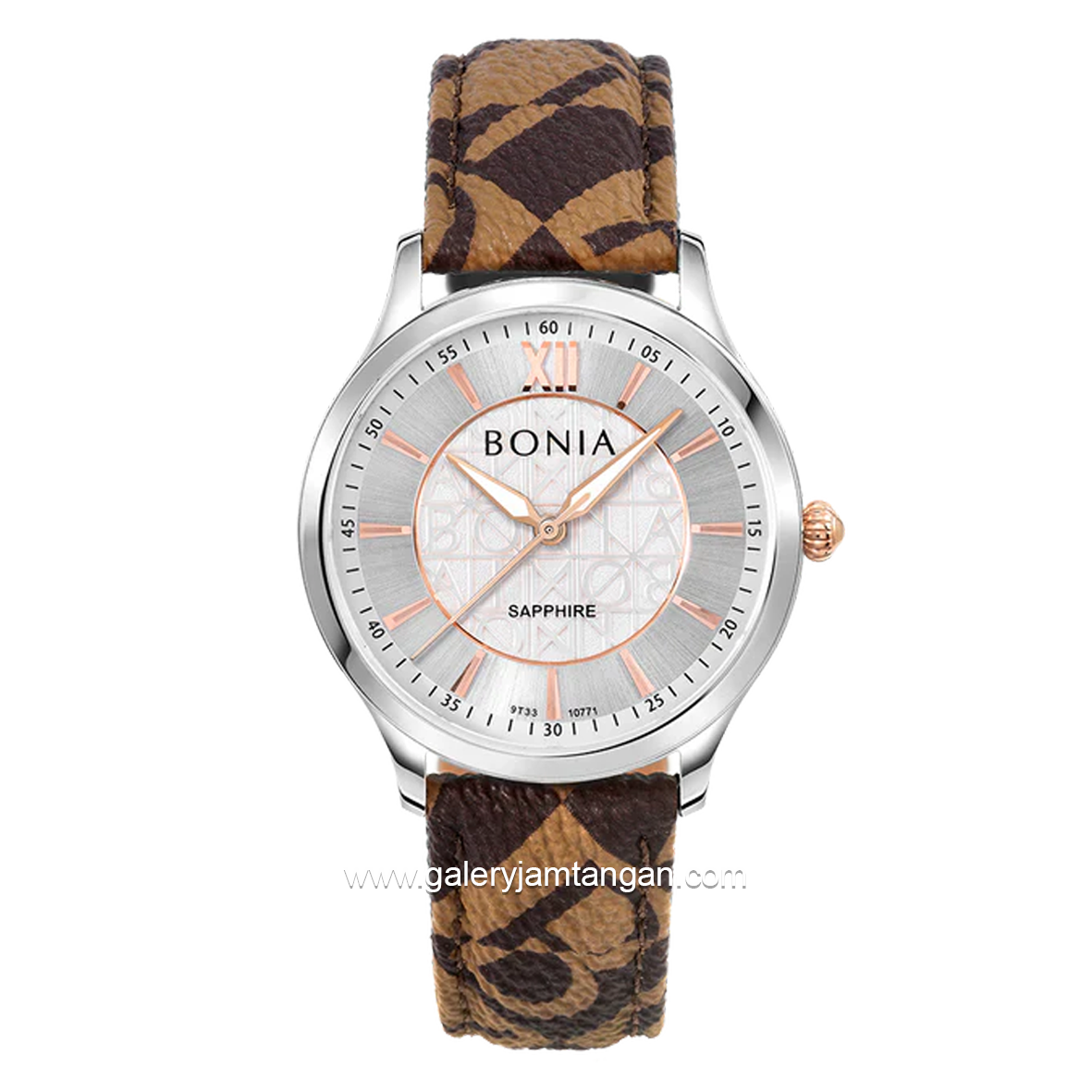 BONIA BNB10771-1313 Brown Sapphire Crystal Monogram Leather Strap