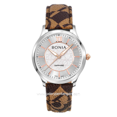 BONIA BNB10771-1313 Brown Sapphire Crystal Monogram Leather Strap