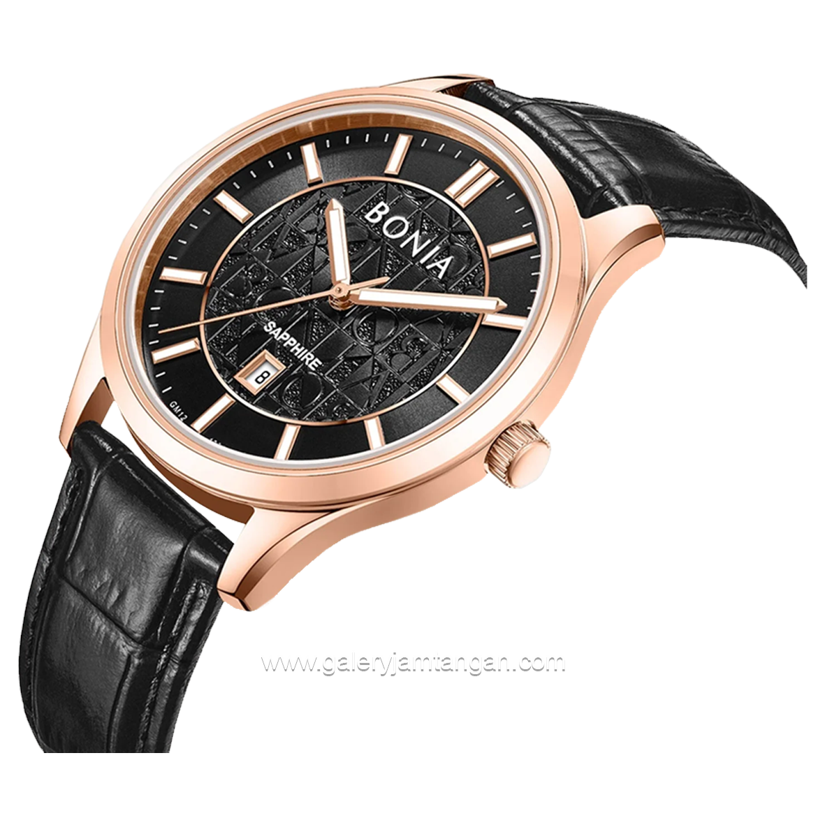 BONIA BNB10857-1532 Black Rosegold Leather Strap
