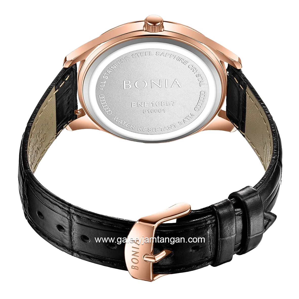 BONIA BNB10857-1532 Black Rosegold Leather Strap