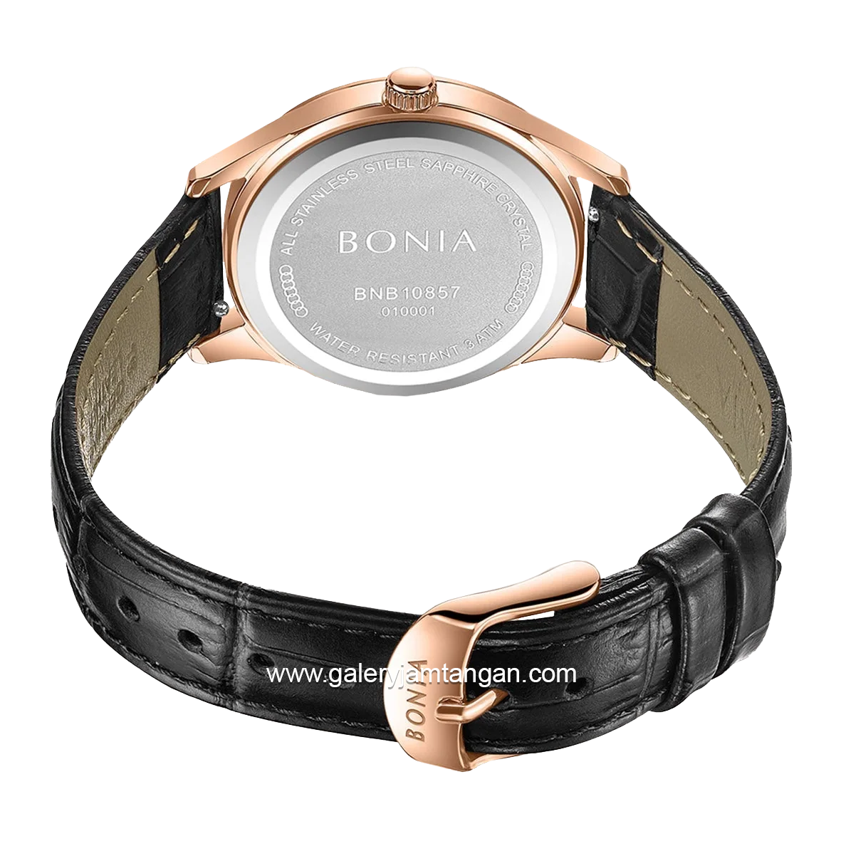 BONIA BNB10857-2517 Black Rosegold Leather Strap