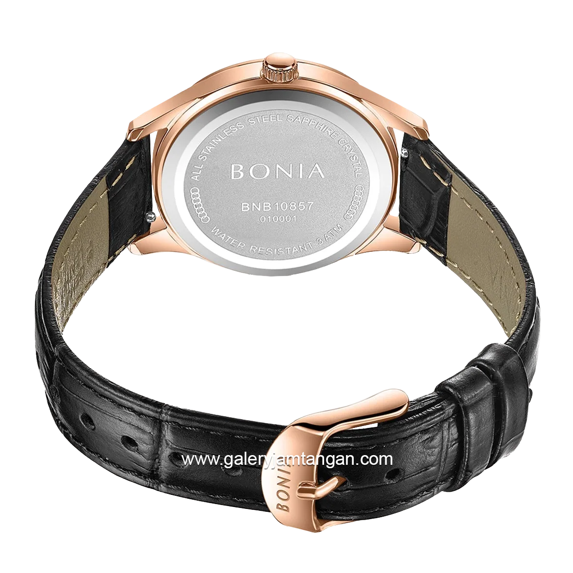 BONIA BNB10857-2537 Black Rosegold Leather Strap