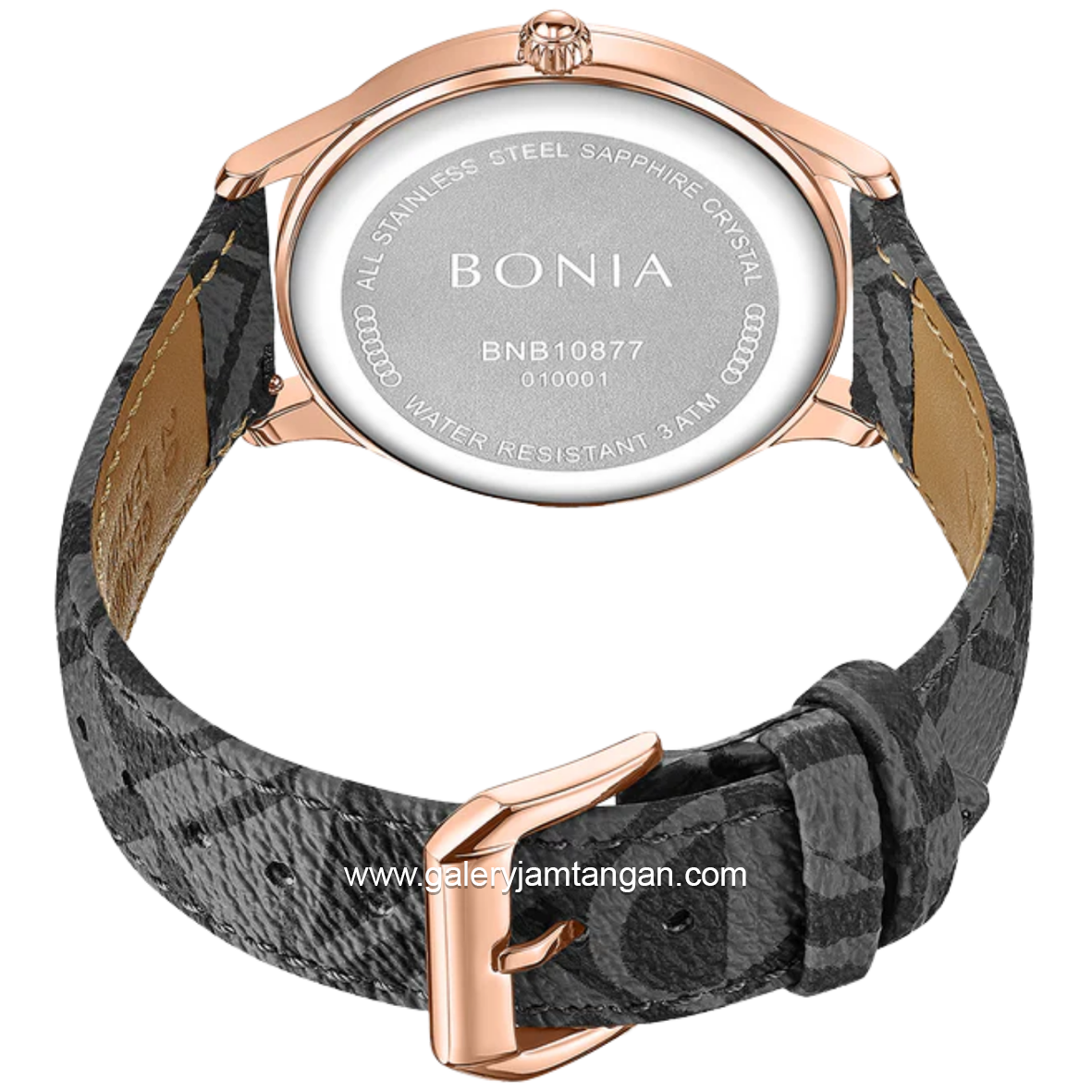 BONIA BNB10877-1533 Grey Dial Black Sapphire Crystal Genuine Leather