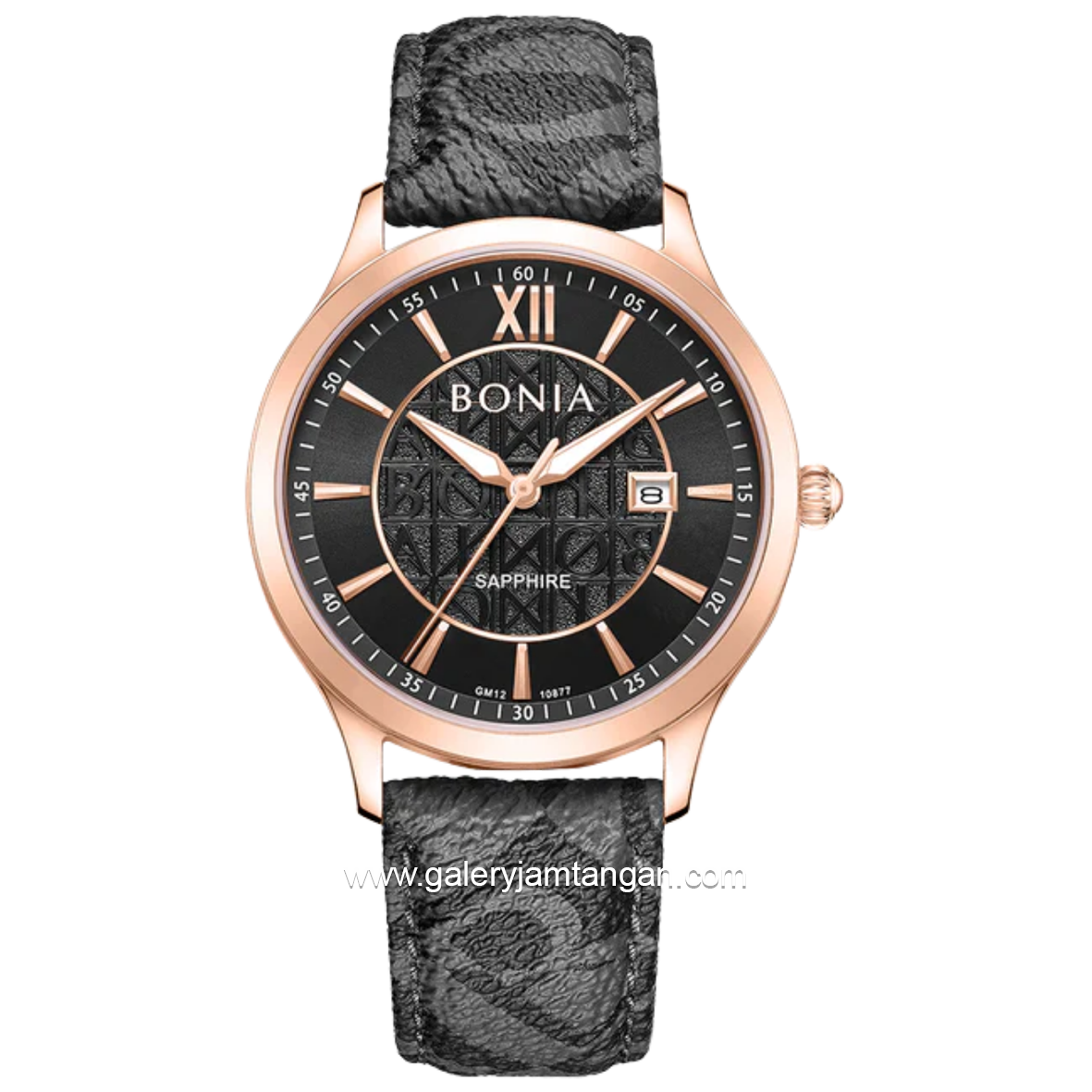 BONIA BNB10877-1533 Grey Dial Black Sapphire Crystal Genuine Leather