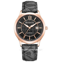 BONIA BNB10877-1533 Grey Dial Black Sapphire Crystal Genuine Leather