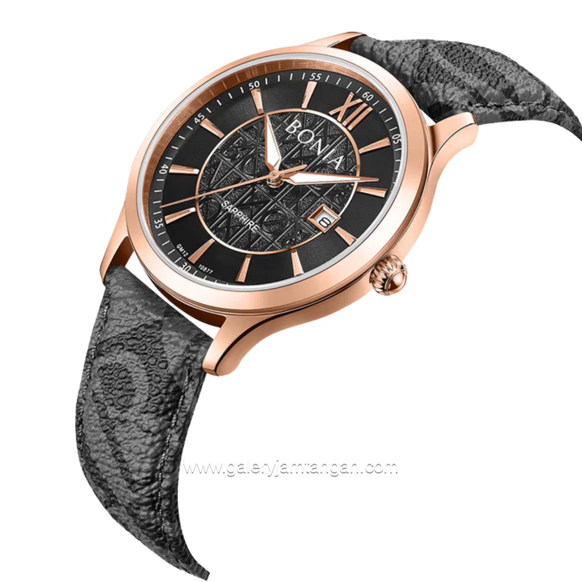 BONIA BNB10877-1533 Grey Dial Black Sapphire Crystal Genuine Leather