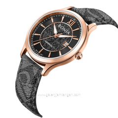 BONIA BNB10877-1533 Grey Dial Black Sapphire Crystal Genuine Leather