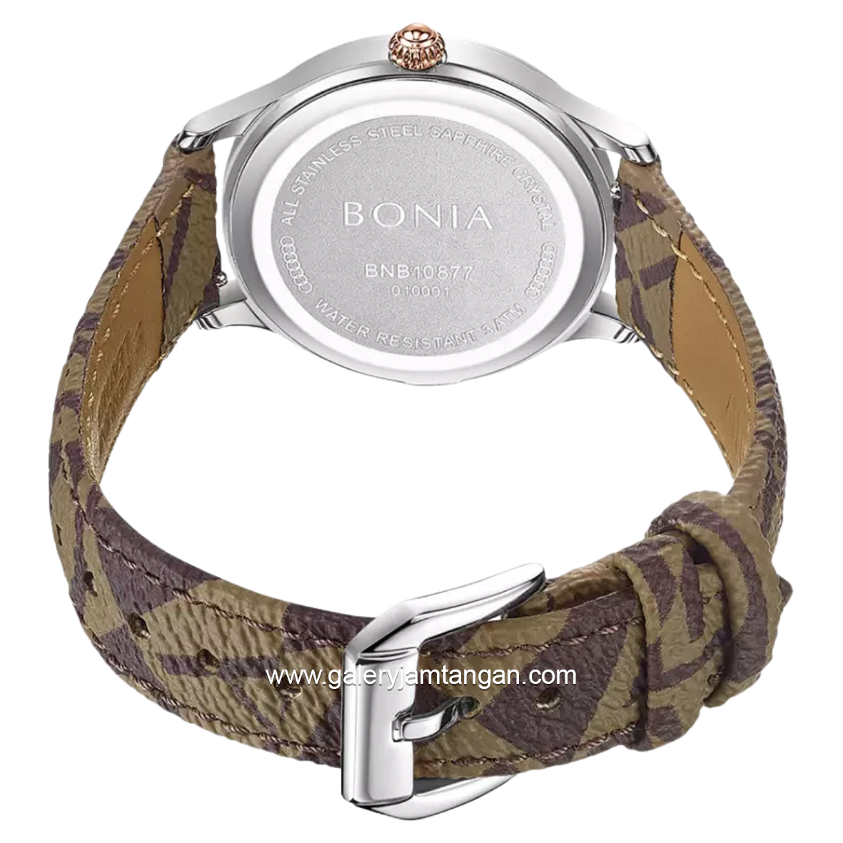 BONIA BNB10877-2317 Brown Silver Sapphire Crystal Genuine Leather