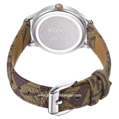 BONIA BNB10877-2317 Brown Silver Sapphire Crystal Genuine Leather