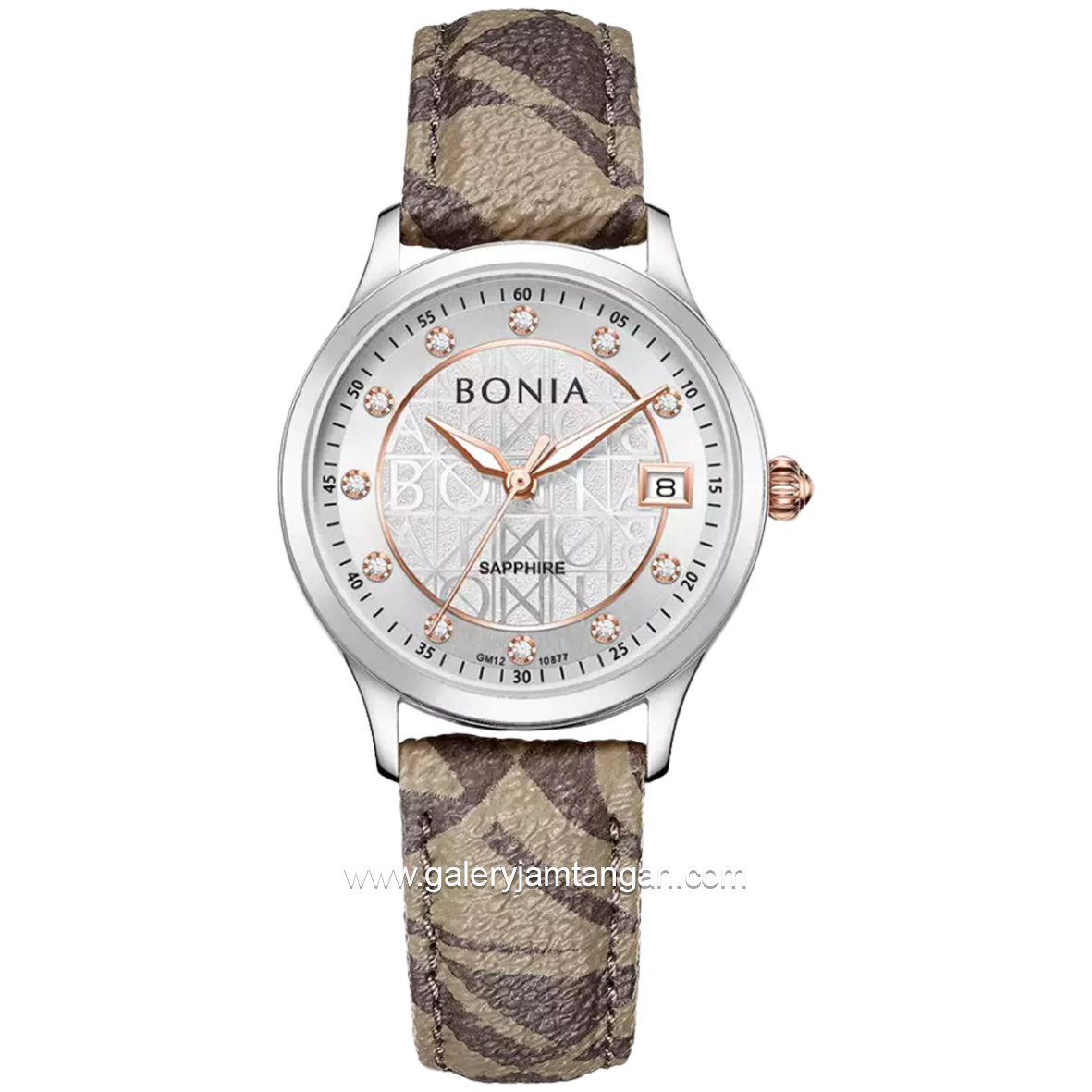 BONIA BNB10877-2317 Brown Silver Sapphire Crystal Genuine Leather