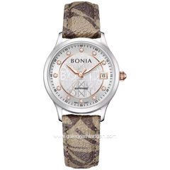 BONIA BNB10877-2317 Brown Silver Sapphire Crystal Genuine Leather