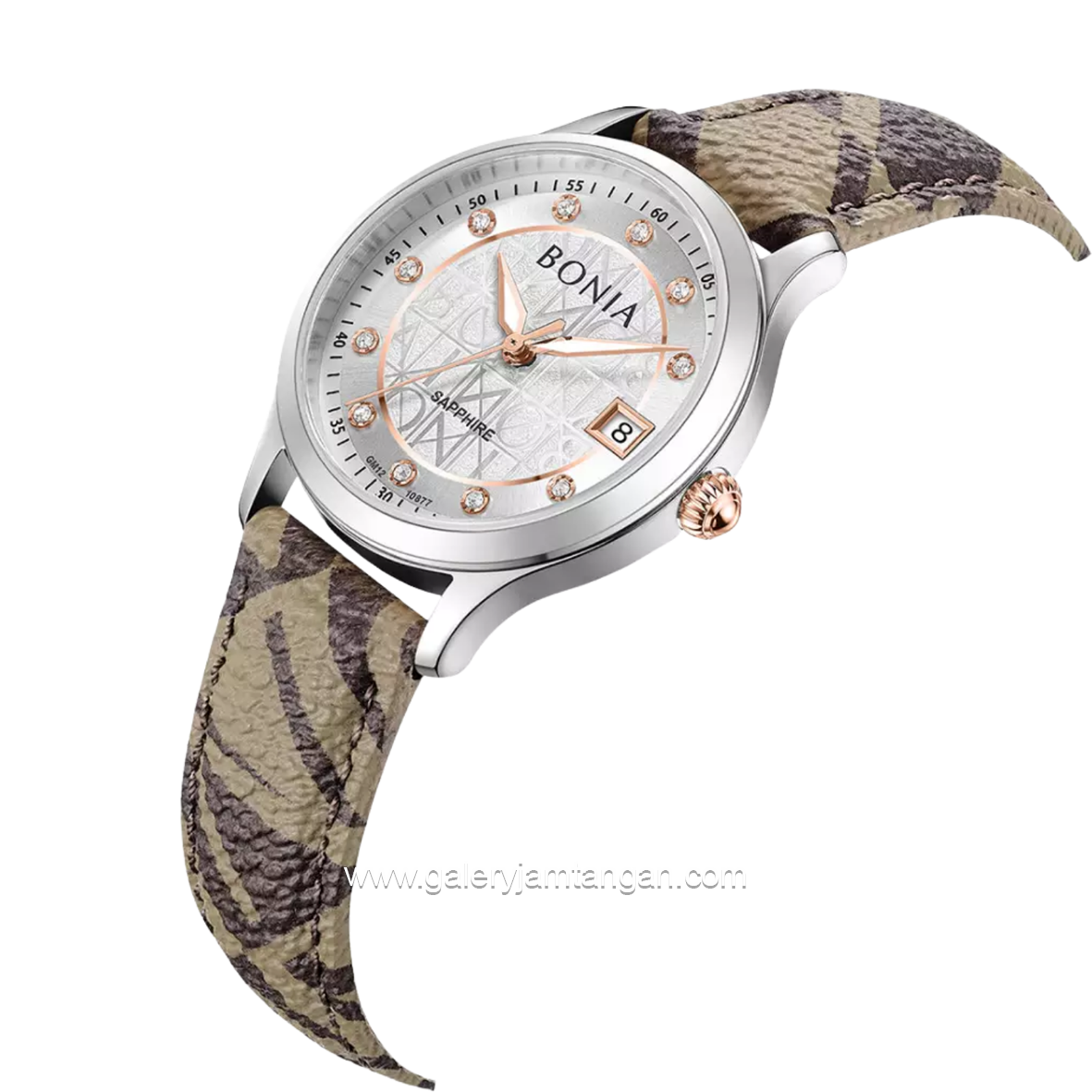 BONIA BNB10877-2317 Brown Silver Sapphire Crystal Genuine Leather