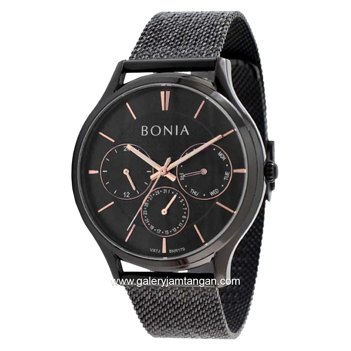 BONIA BNR179-1732M Black Multifunction Sandrope Stainless Steel Strap