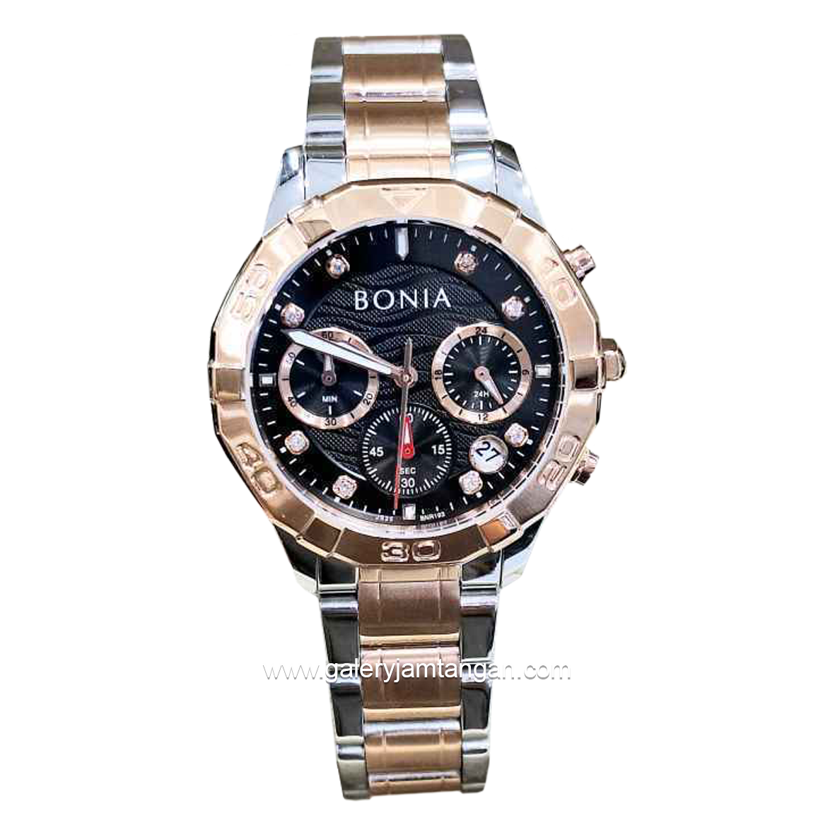 BONIA BNR193-2637C Chronograph Gold Silver Dial Black Stainless Steel