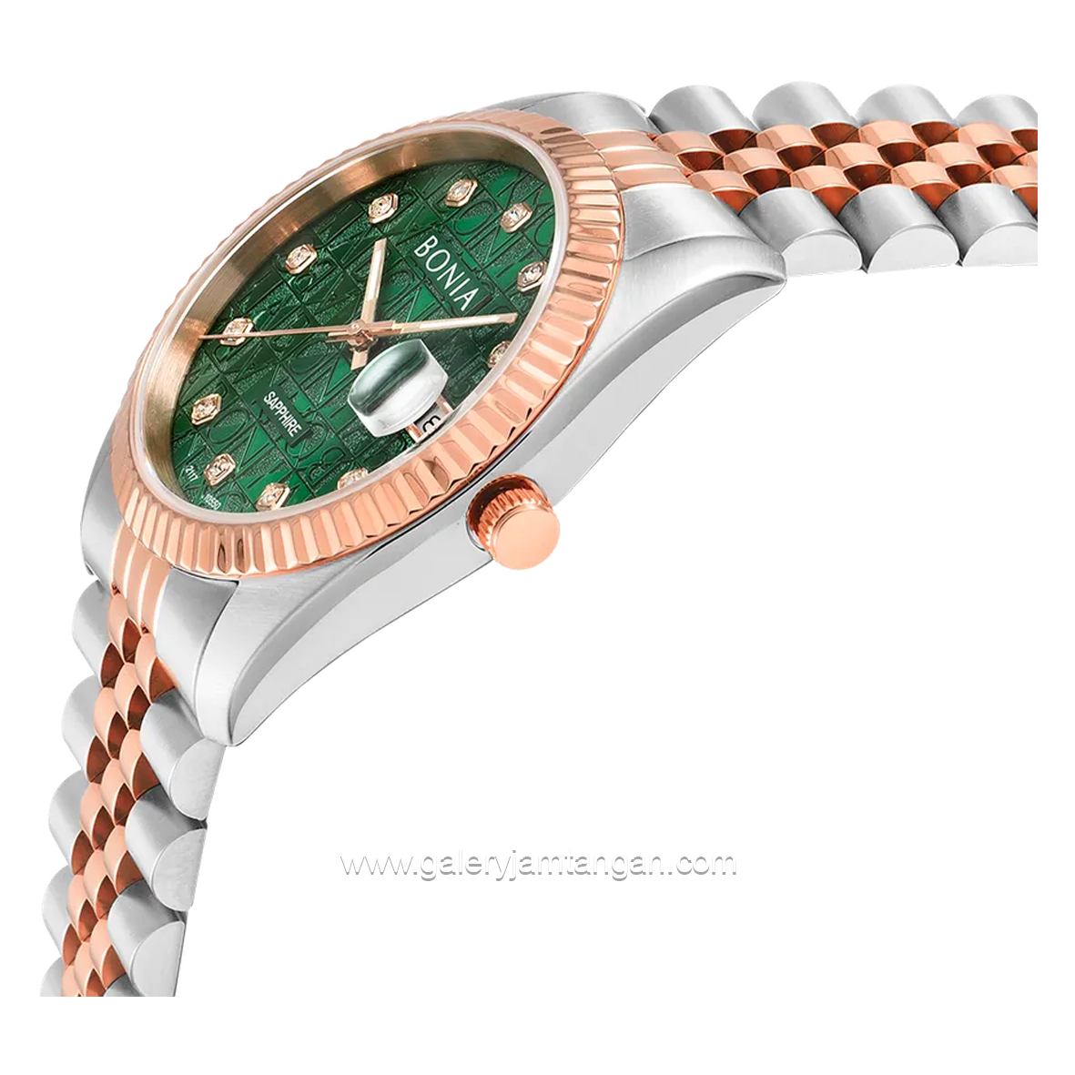 BONIA BNB10550-1696 Silver Combinasi Rosegold Dial Green Stainless Steel