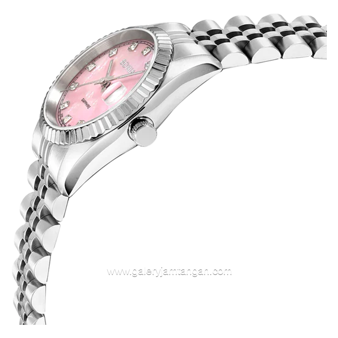 BONIA BNB10550-3327 Silver Dial Pink Sapphire Crystal Stainless Steel