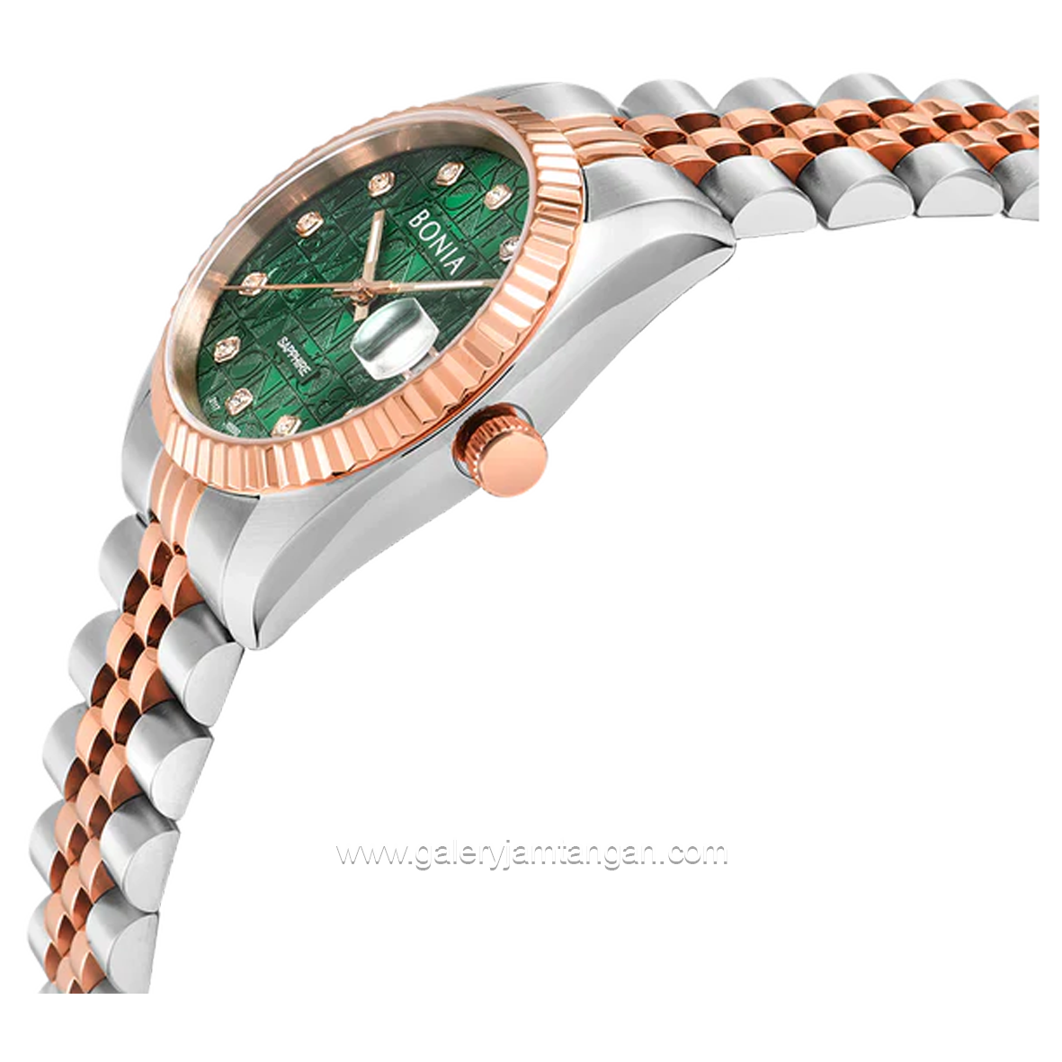 BONIA BNB10550-3696 Silver Combinasi Rosegold Dial Green Stainless Steel