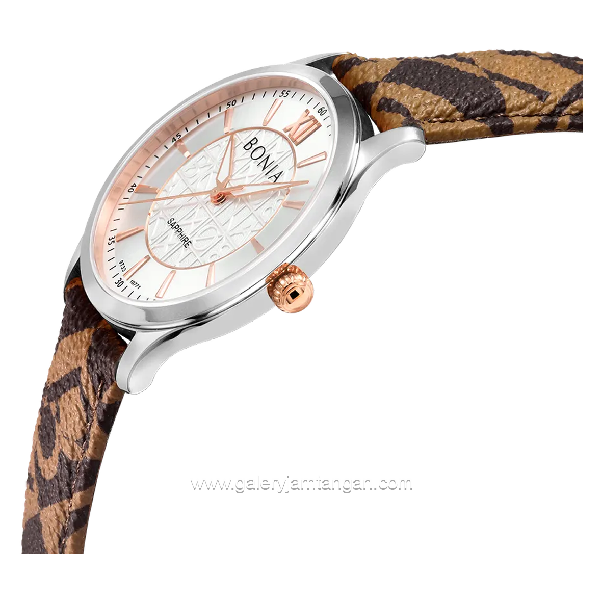 BONIA BNB10771-1313 Brown Sapphire Crystal Monogram Leather Strap