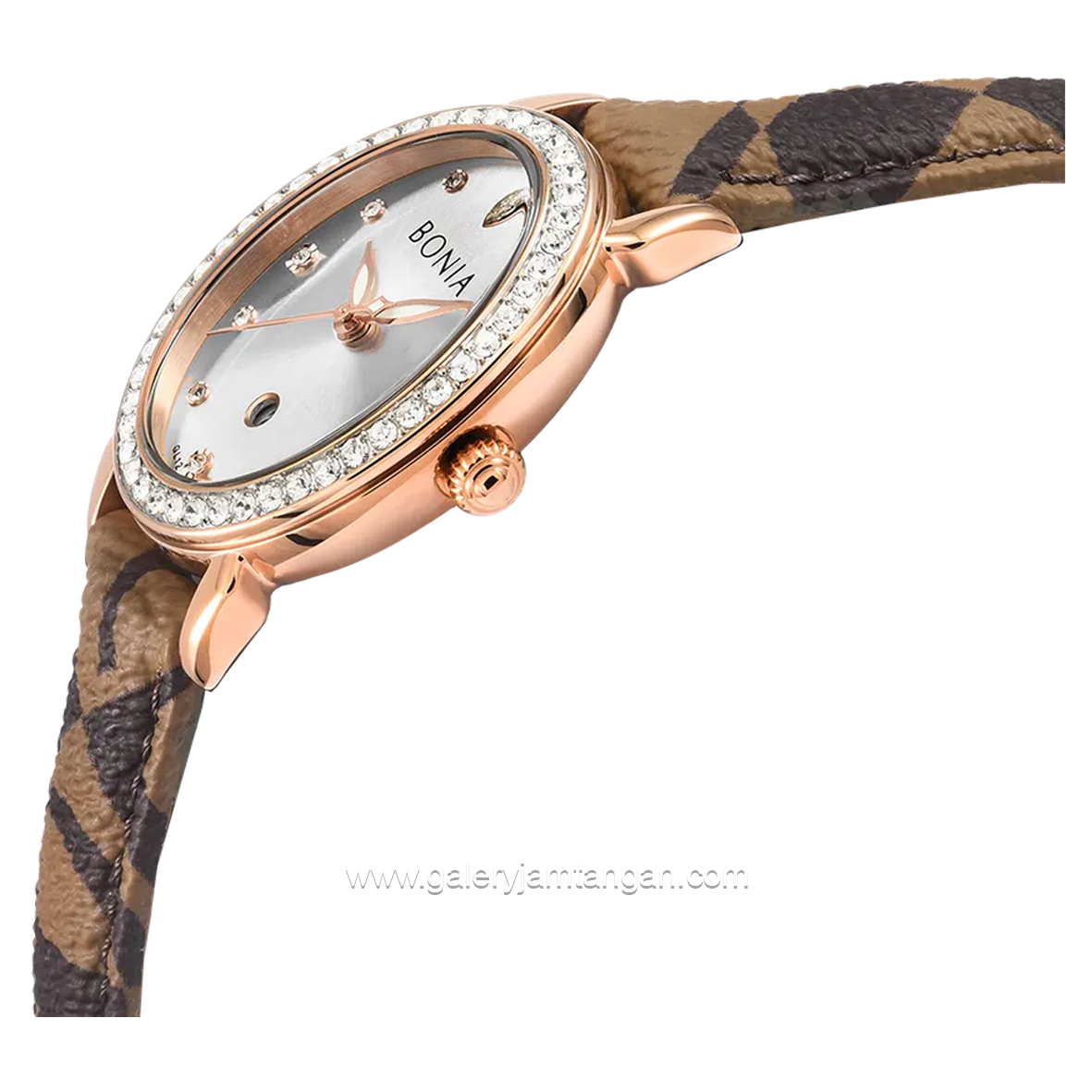 BONIA BNB10830-2517S Brown Rosegold Dial White Leather Strap