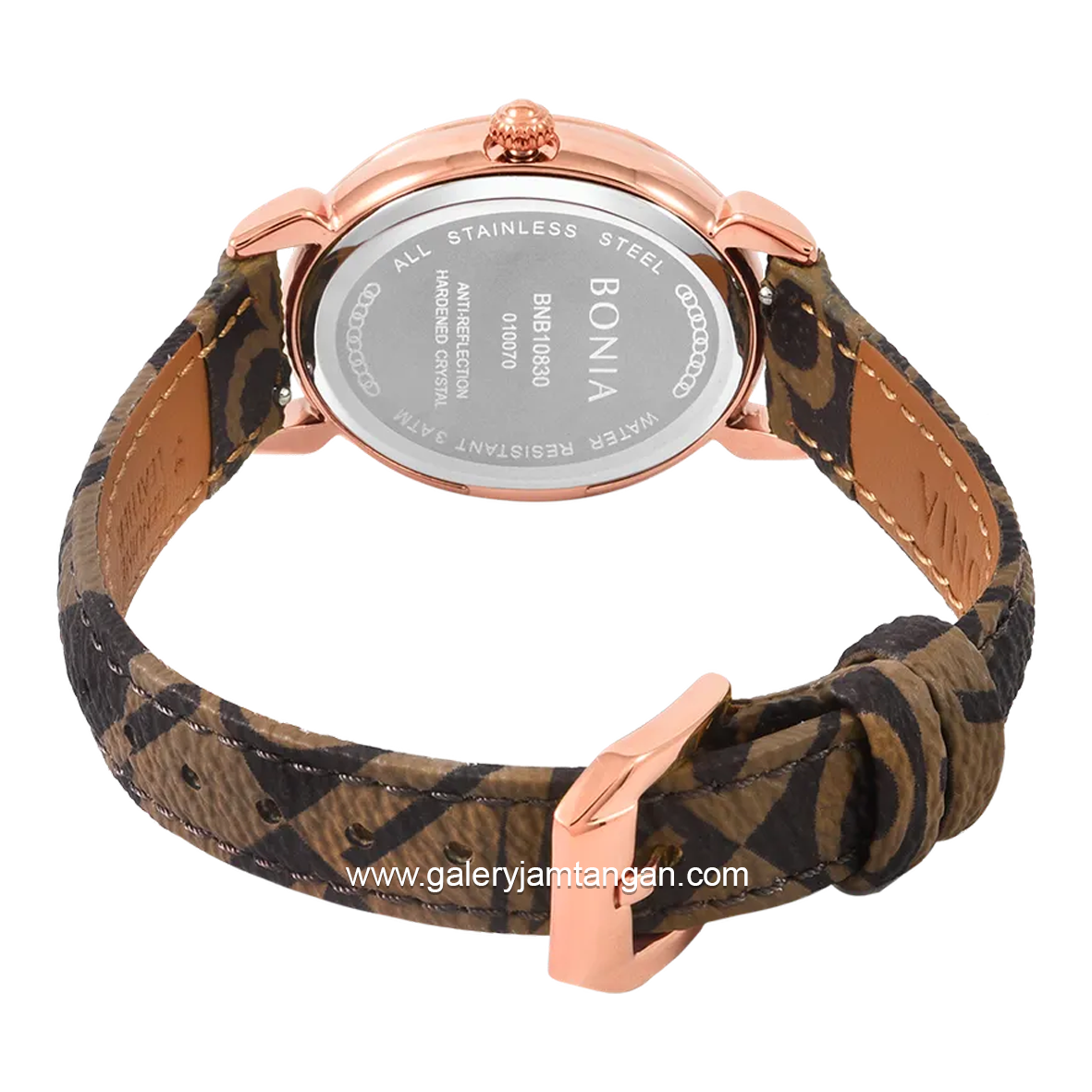BONIA BNB10830-2517S Brown Rosegold Dial White Leather Strap