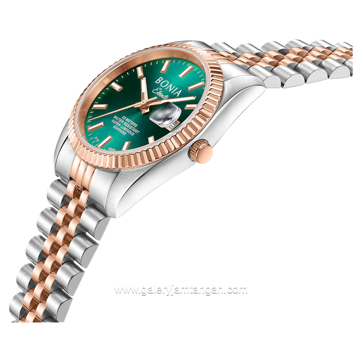 BONIA BNB10873-1682 Silver Rsoegold Dial Green Stainles Steel