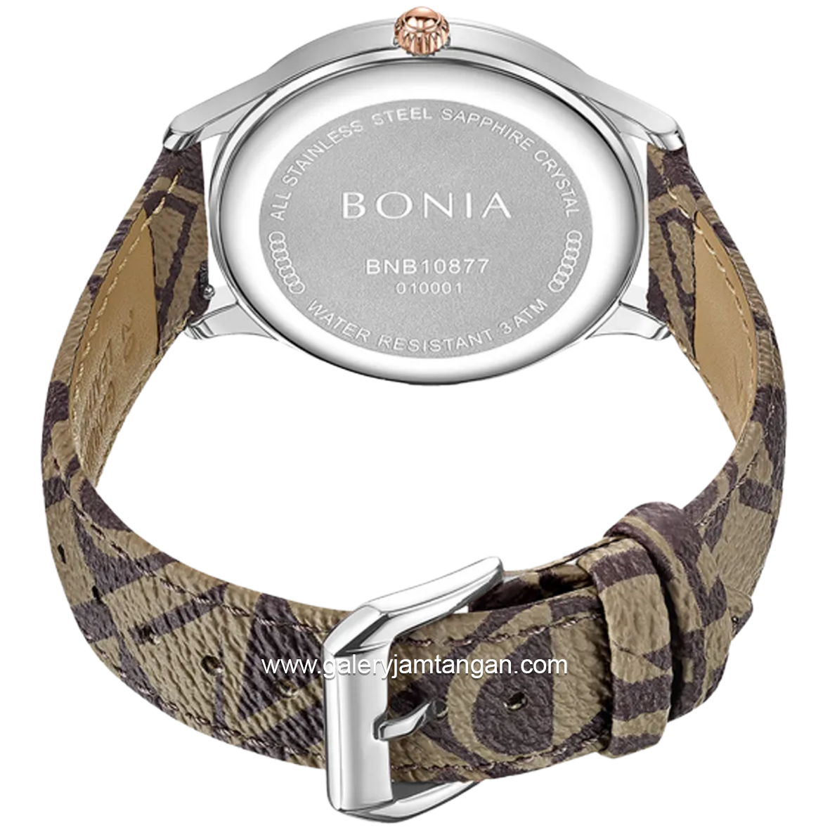 BONIA BNB10877-1313 Brown Silver Sapphire Crystal Genuine Leather