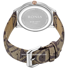 BONIA BNB10877-1313 Brown Silver Sapphire Crystal Genuine Leather