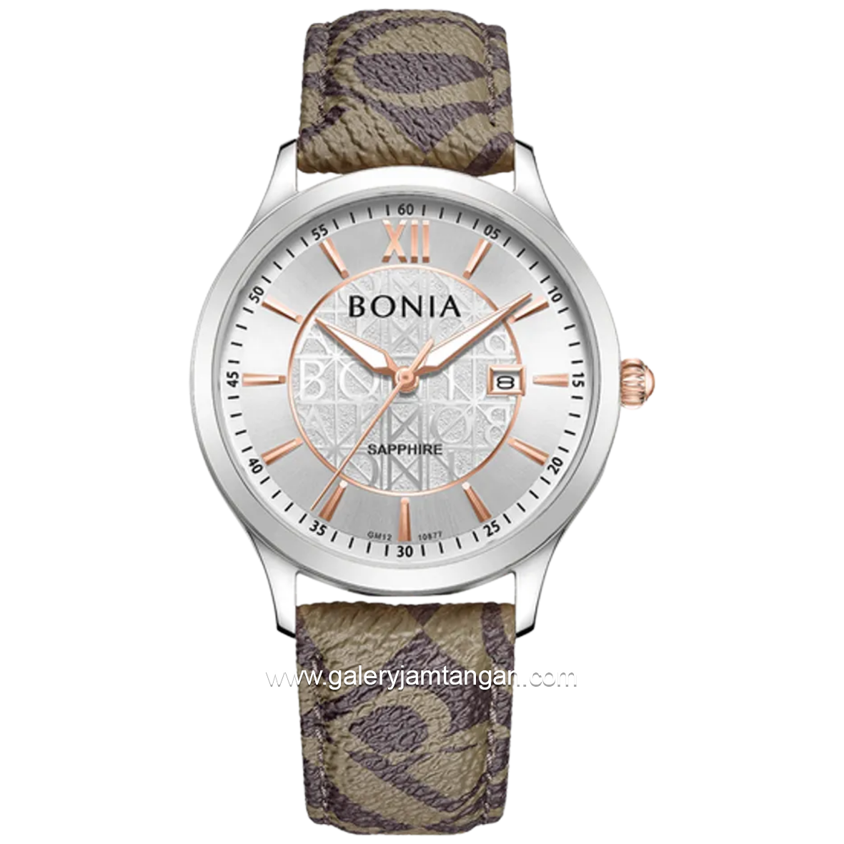 BONIA BNB10877-1313 Brown Silver Sapphire Crystal Genuine Leather