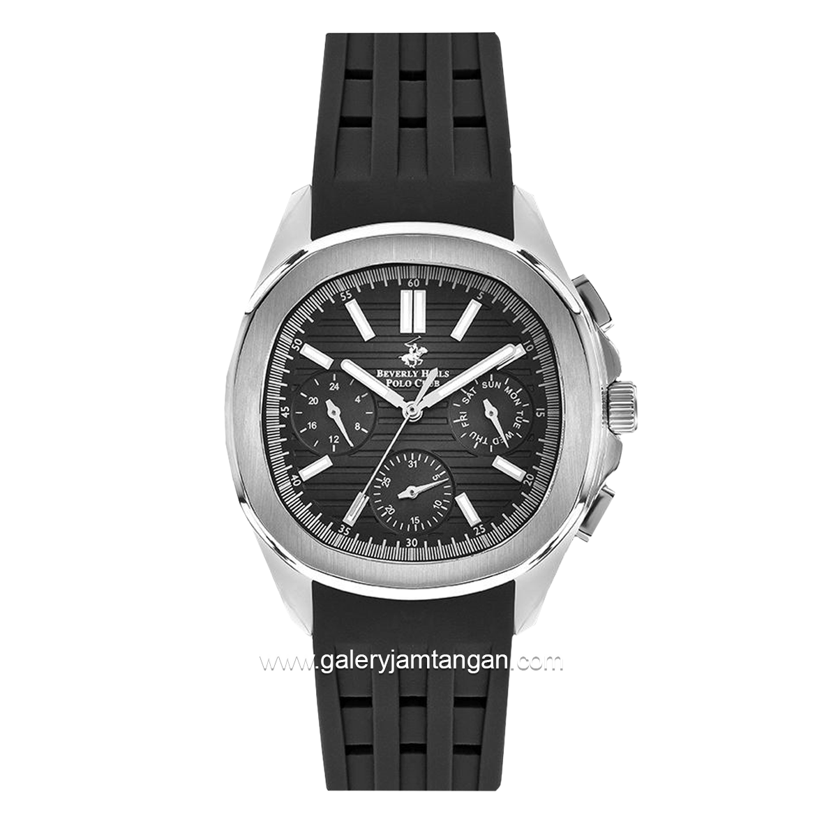 Beverly Hills Polo Club BP3211X.351 Watch Black Silver Multifunction Rubber Strap
