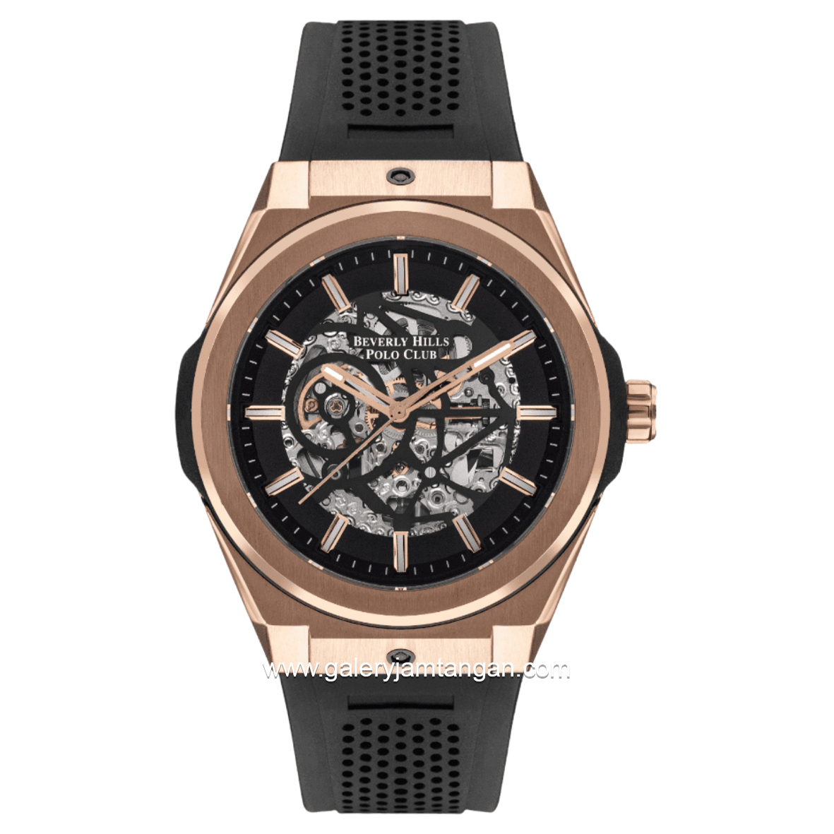 BEVERLY HILLS POLO CLUB BP3315X.451 Automatic Black Rosegold Rubber Strap
