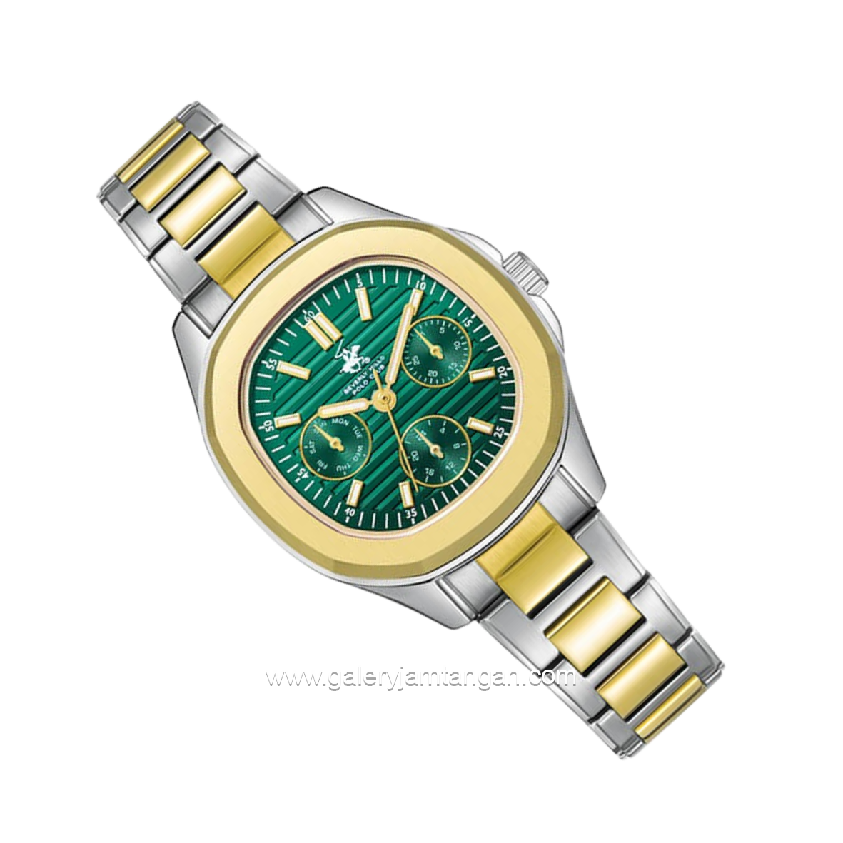 BEVERLY HILLS POLO CLUB BP3700C.270 Silver Gold Dial Green