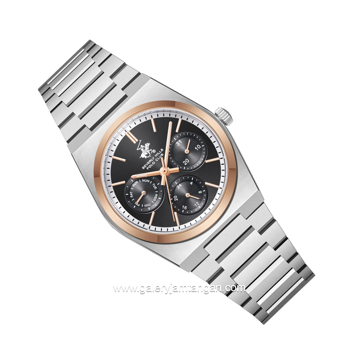 BEVERLY HILLS POLO CLUB BP3754X.550 Silver Rosegold Dial Black
