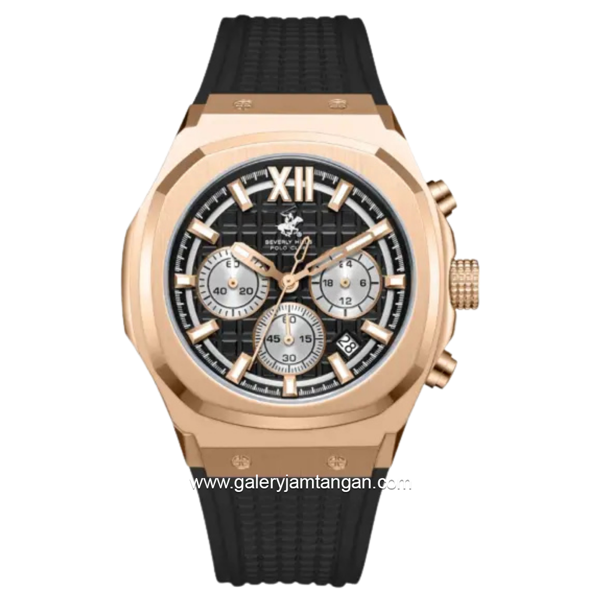 BEVERLY HILLS POLO CLUB BP3785X.451 Black Rosegold Rubber Strap